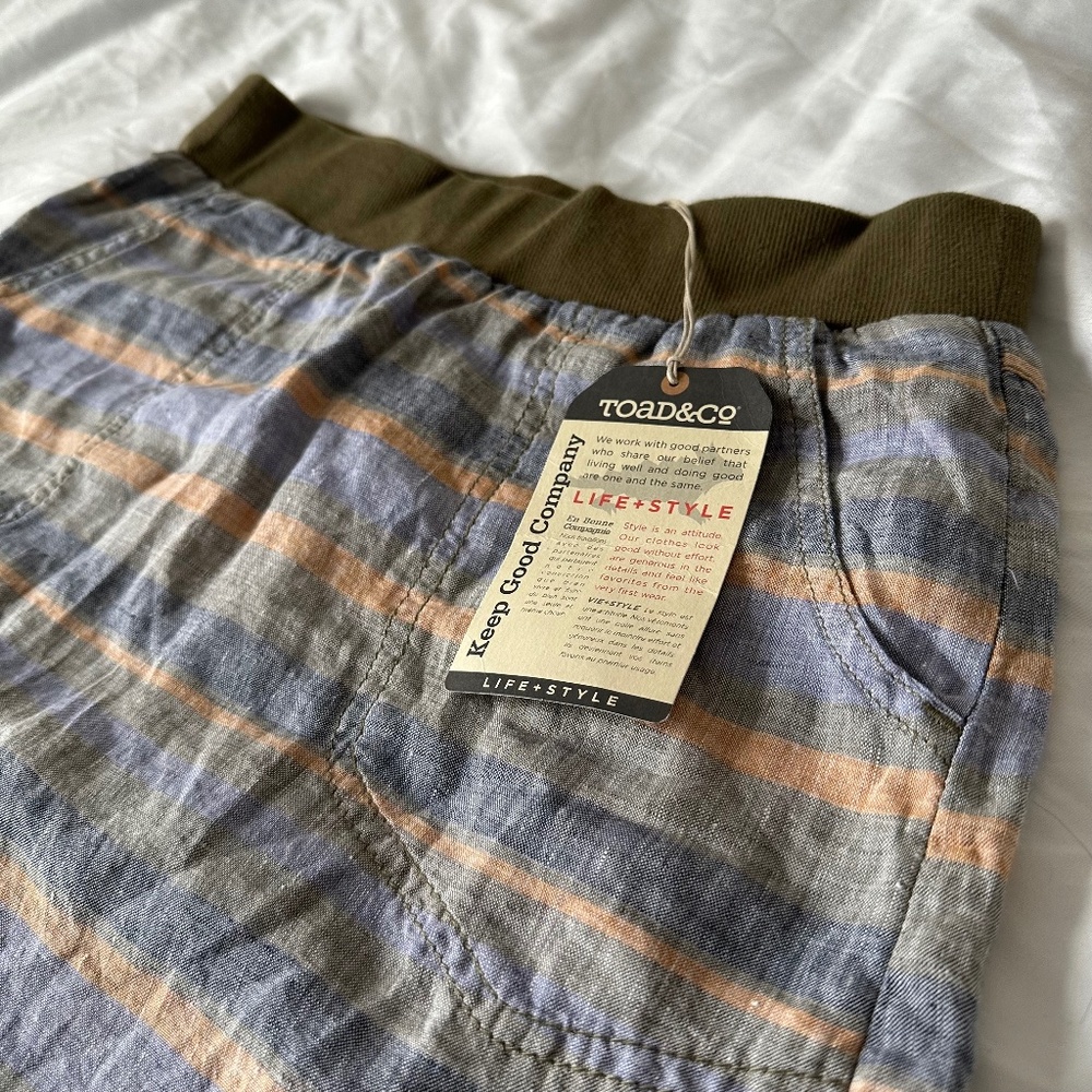 Toad & Co Copper Stripe Mini Skirt NWT 100% Linen Size Small